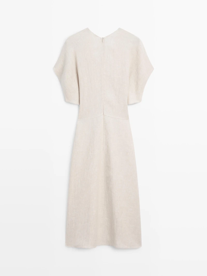 Lightweight short sleeve linen midi dress