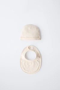 HAT AND BIB PACK WITH TEXTURED WEAVE