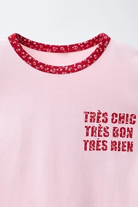 TEXT AND FLORAL PRINT T-SHIRT