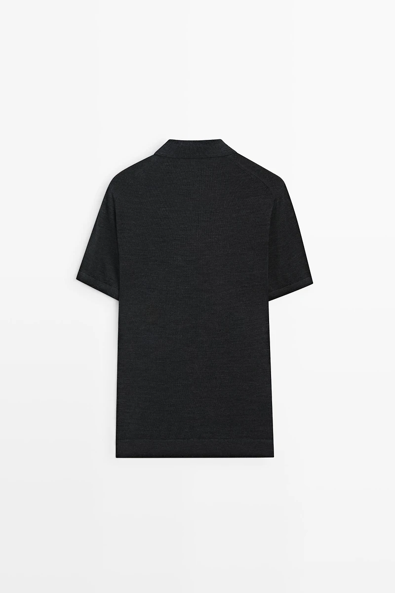 Short sleeve wool blend knit polo shirt