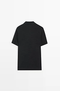 Short sleeve wool blend knit polo shirt