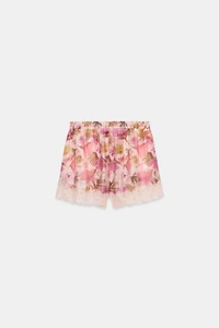 LACE TRIM FLORAL PRINT SHORTS