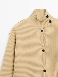 100% wool turtleneck knit cardigan