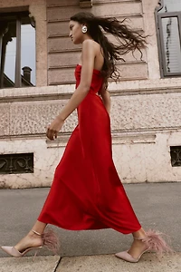 ASYMMETRIC SATIN MIDI DRESS