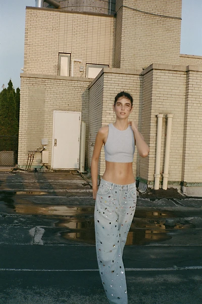 RELAXED OVERSIZE HIGH WAIST JEANS WITH JEWELS