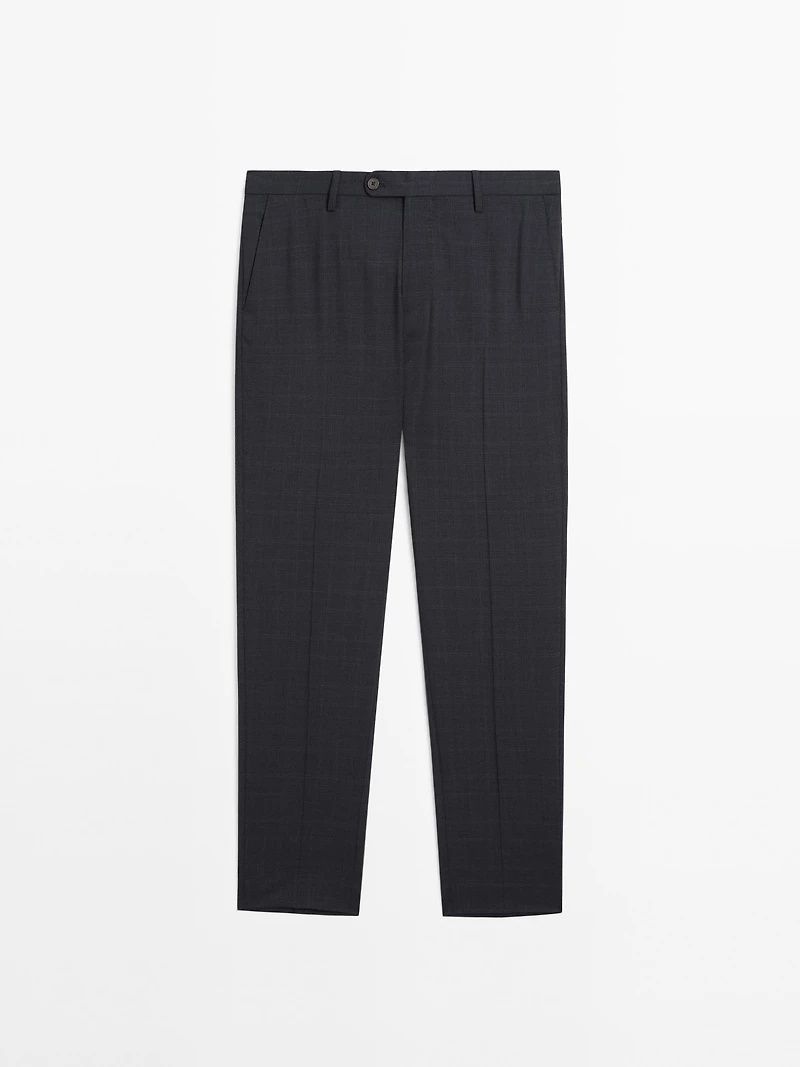 Pantalon de costume à carreaux 100 % laine