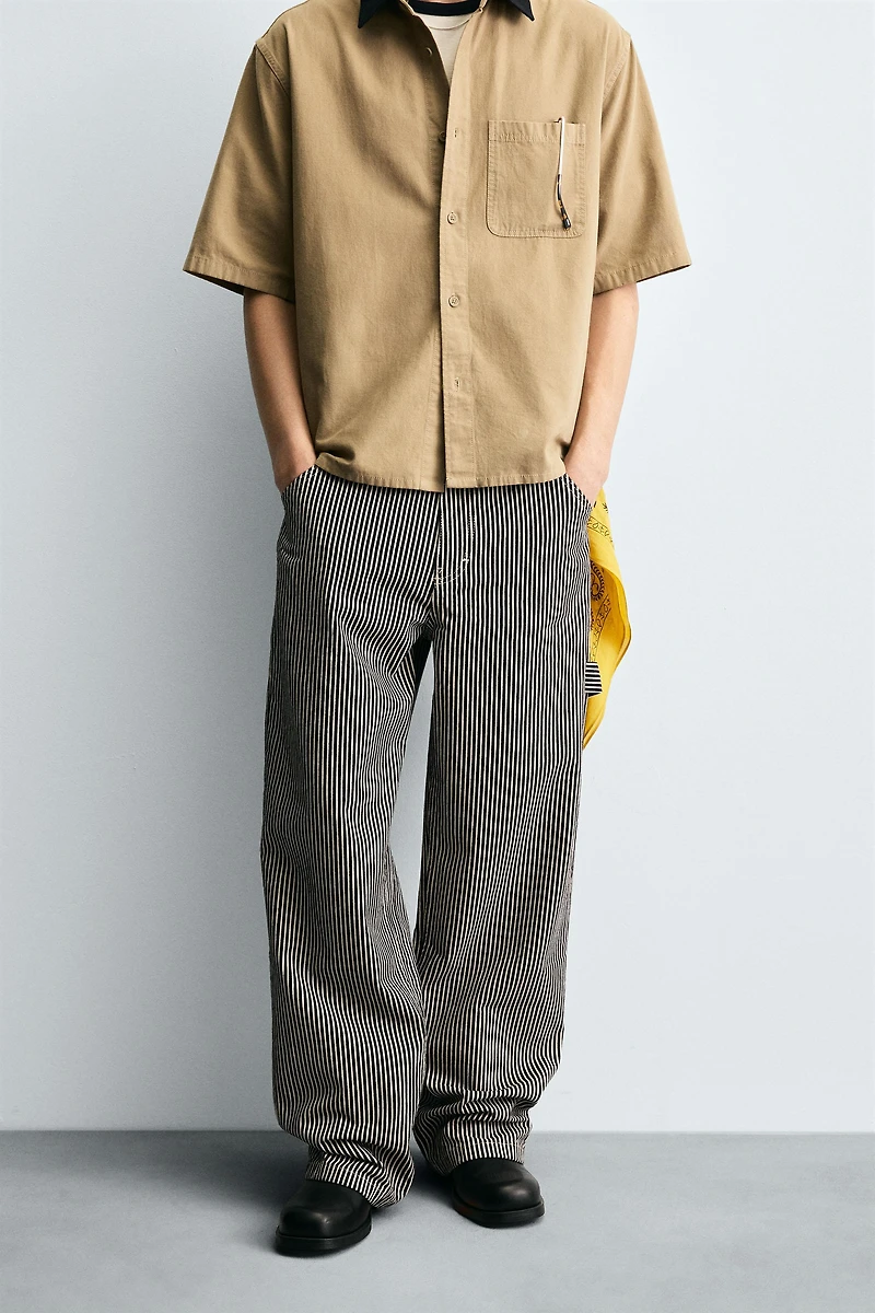 STRIPED BAGGY FIT CARPENTER PANTS