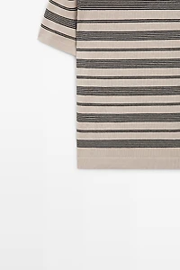 Striped short sleeve knit sweater