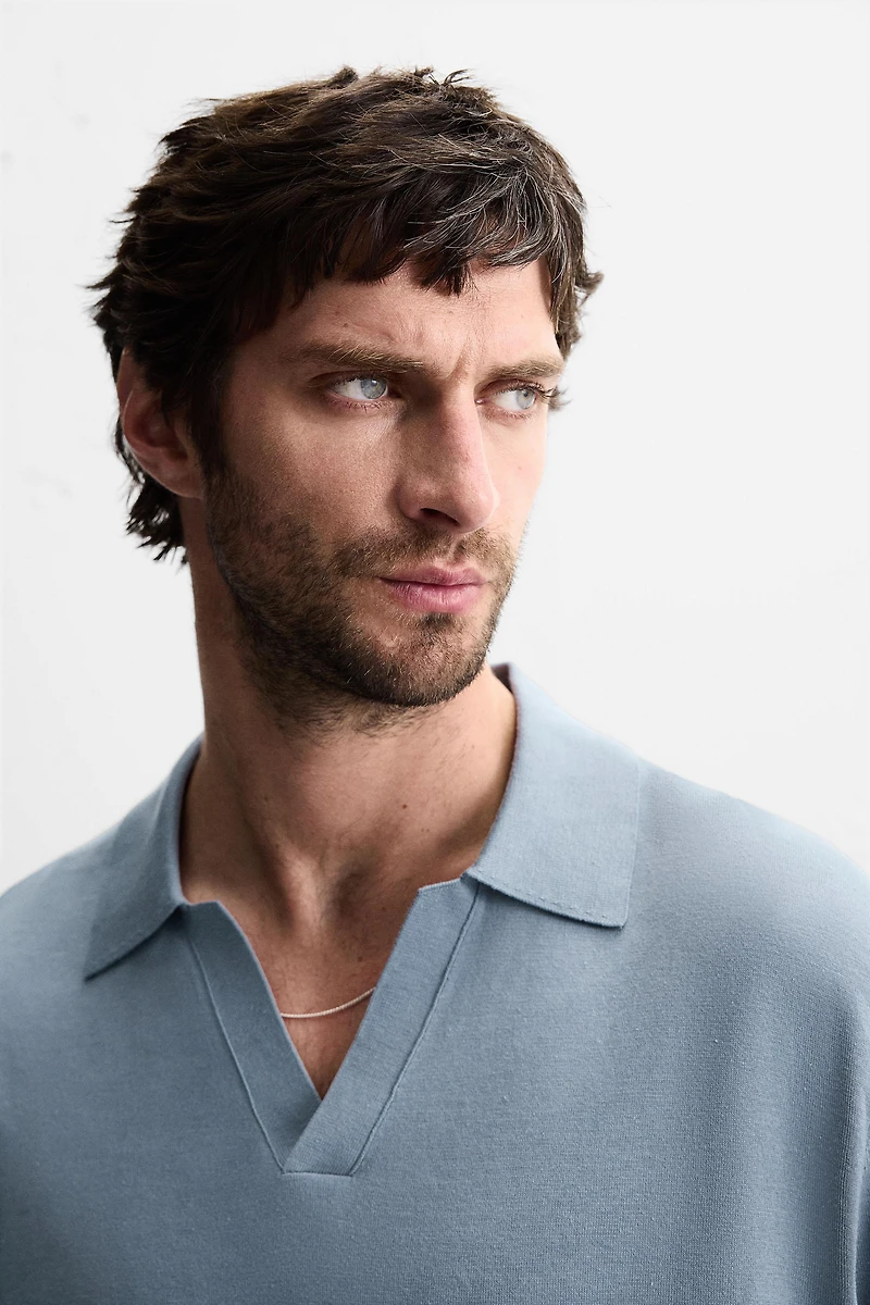 COTTON BLEND KNIT POLO SHIRT