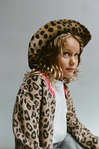 CONTRAST ANIMAL PRINT CARDIGAN