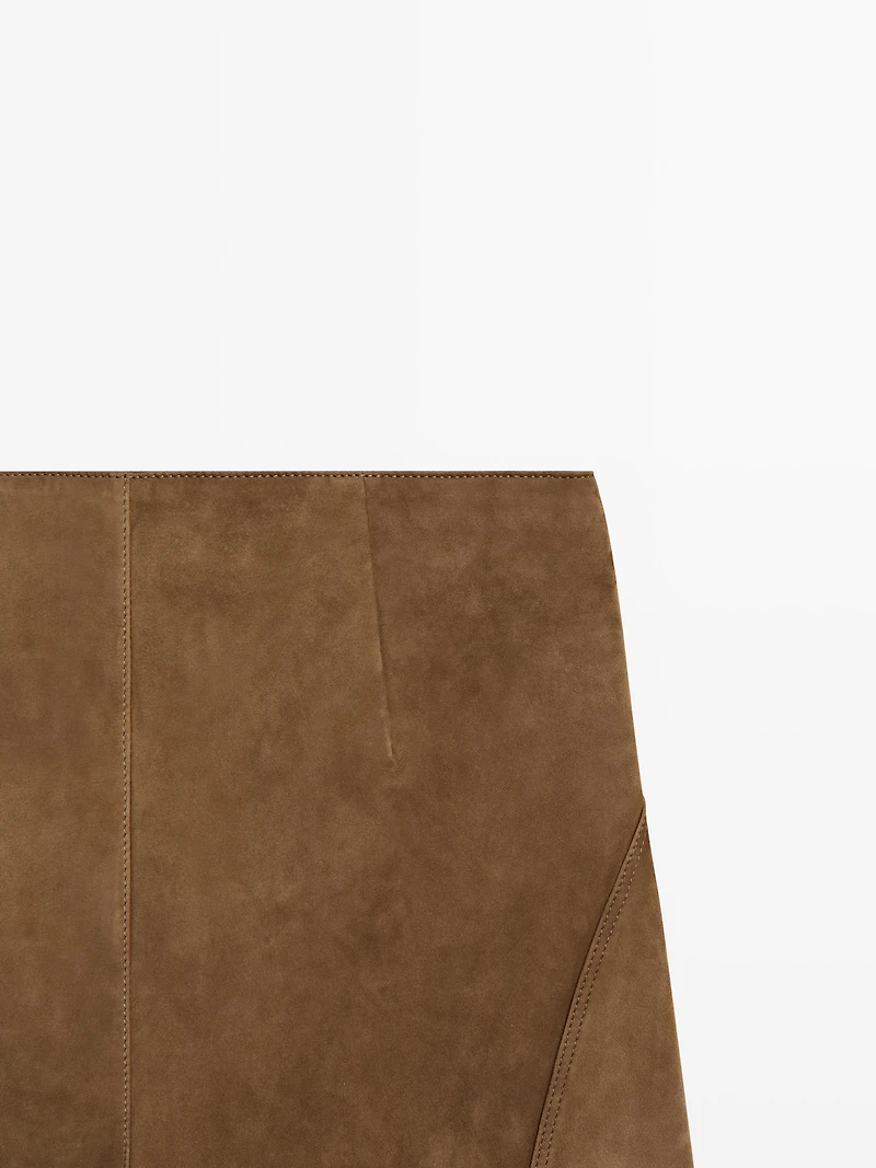 Suede leather mini skirt
