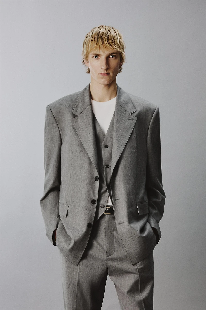 STRIPED TEXTURED SUIT JACKET