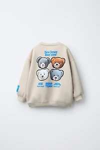 BEAR PRINT AND EMBROIDERED TEXT SWEATSHIRT