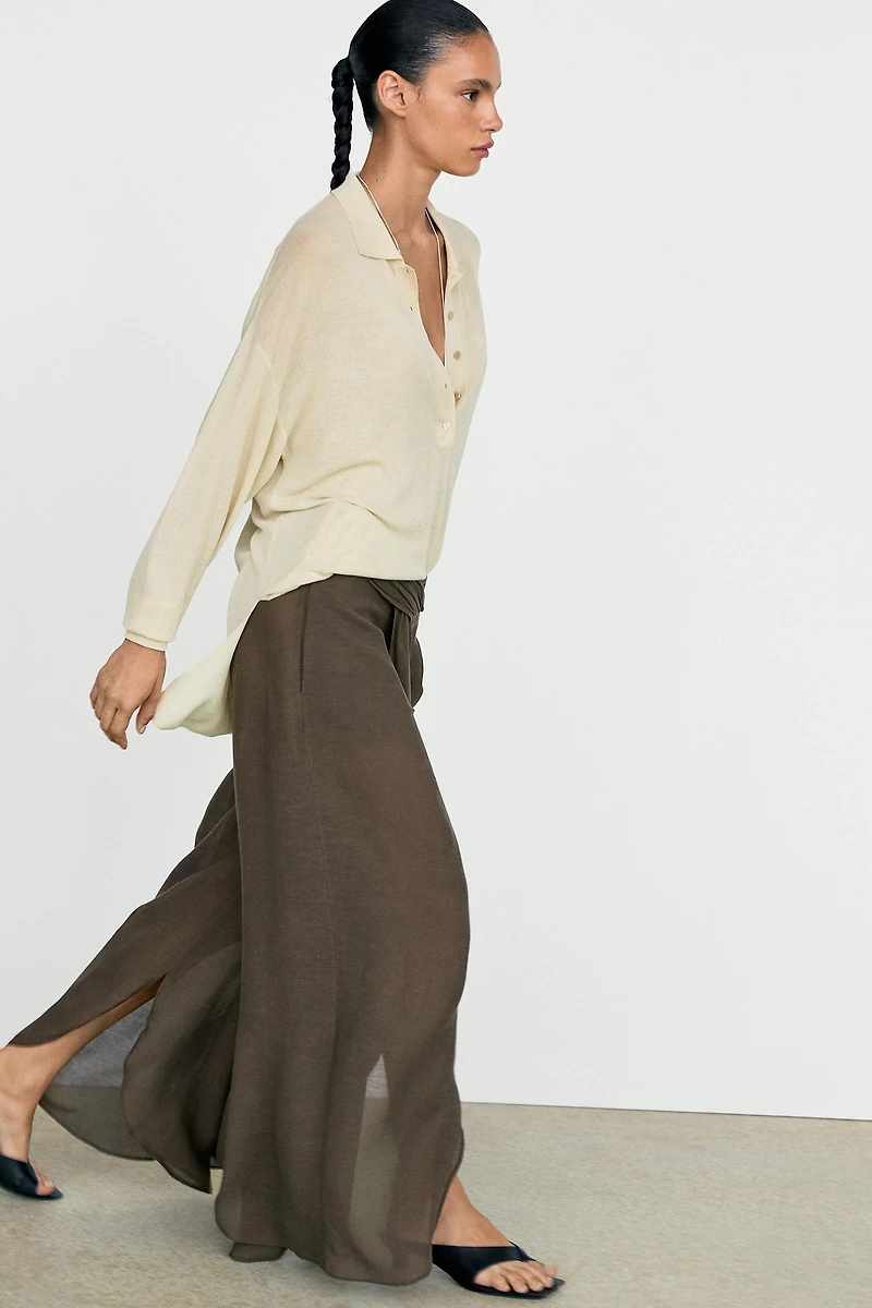 Semi-sheer linen blend skort