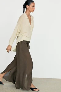 Semi-sheer linen blend skort