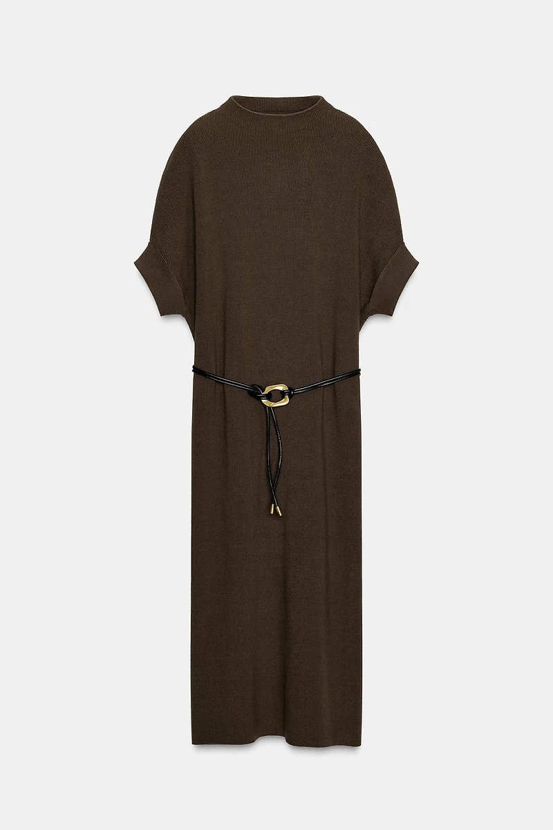 KNIT BELTED DRESS