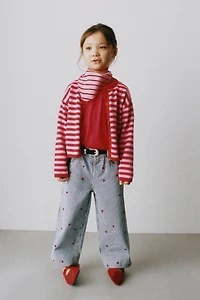 EMBROIDERED STRIPES AND HEARTS CULOTTE JEANS