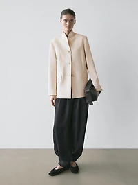 High neck satin blazer