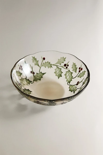 CHRISTMAS HOLLY LEAF GLASS BOWL
