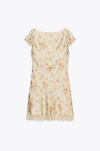 FLORAL SATIN SHORT DRESS