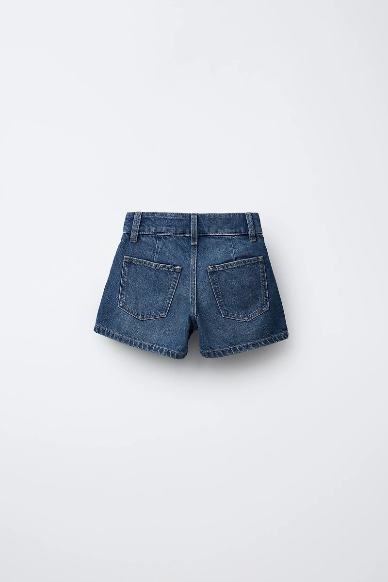 JUPE-BERMUDA EN JEAN À PLIS