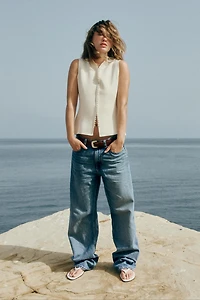 KNIT VEST TOP WITH COVERED BUTTONS