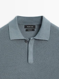 Textured cotton knit polo shirt
