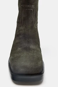 SPLIT LEATHER TOPSTITCHED BOOTS