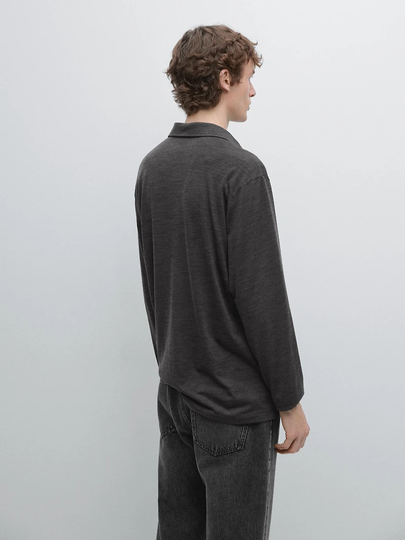 Wool blend knit polo sweater
