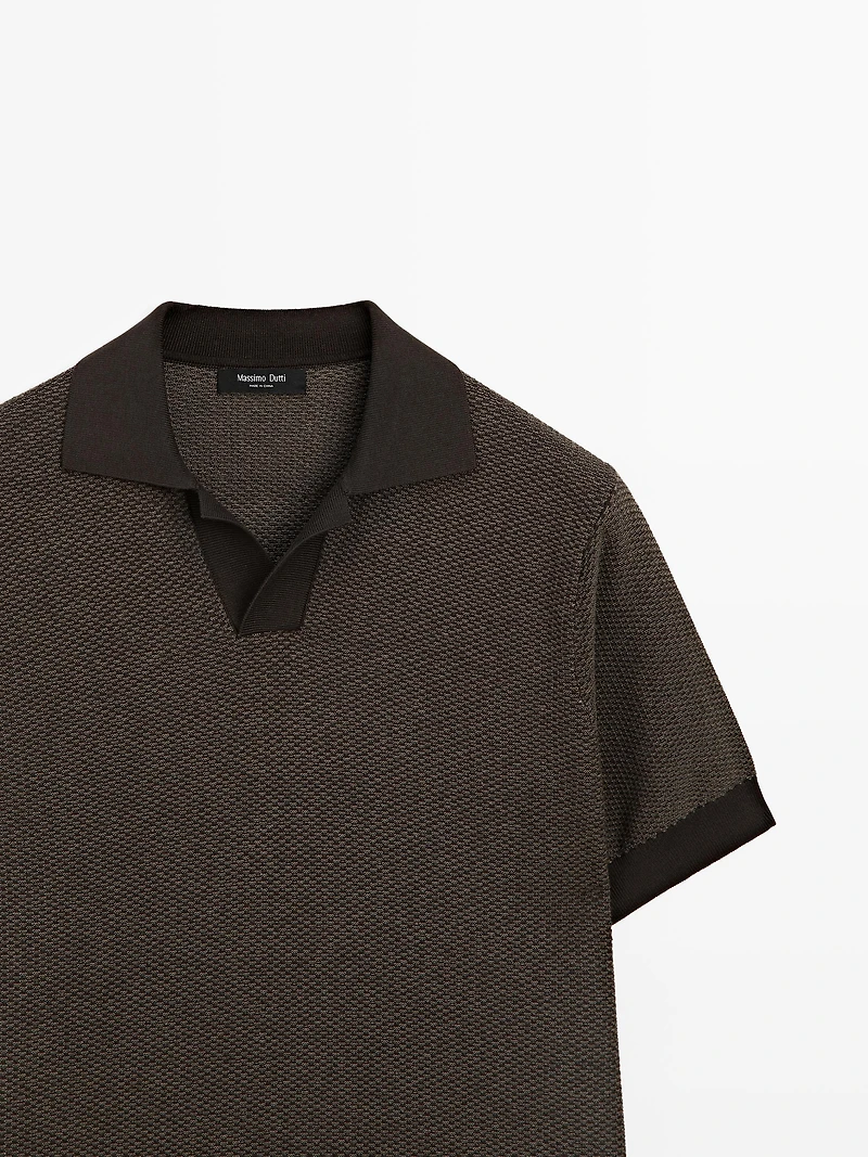 100% cotton textured knit polo sweater