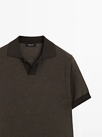 100% cotton textured knit polo sweater
