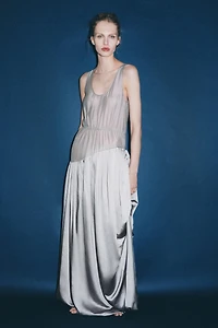 CONTRASTING VOLUMINOUS DRAPED MAXI DRESS