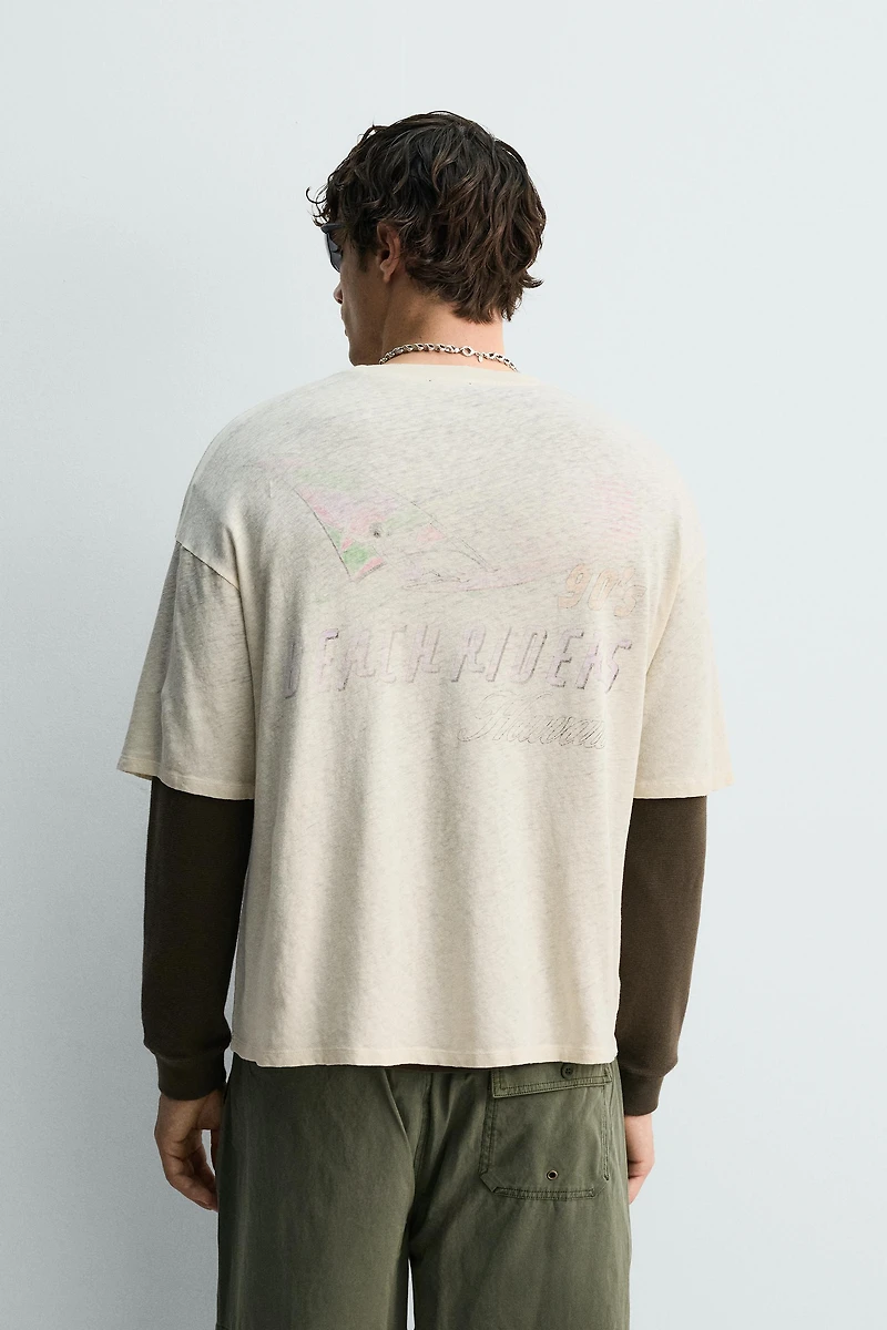 WASHED COTTON-LINEN HAWAII T-SHIRT