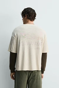 WASHED COTTON-LINEN HAWAII T-SHIRT