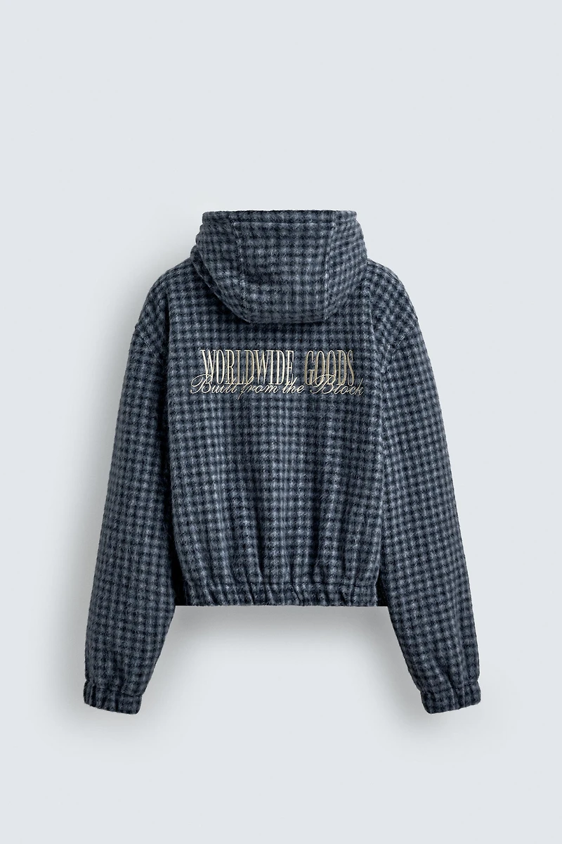 HOODED EMBROIDERED PLAID OVERSHIRT
