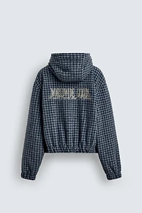 HOODED EMBROIDERED PLAID OVERSHIRT