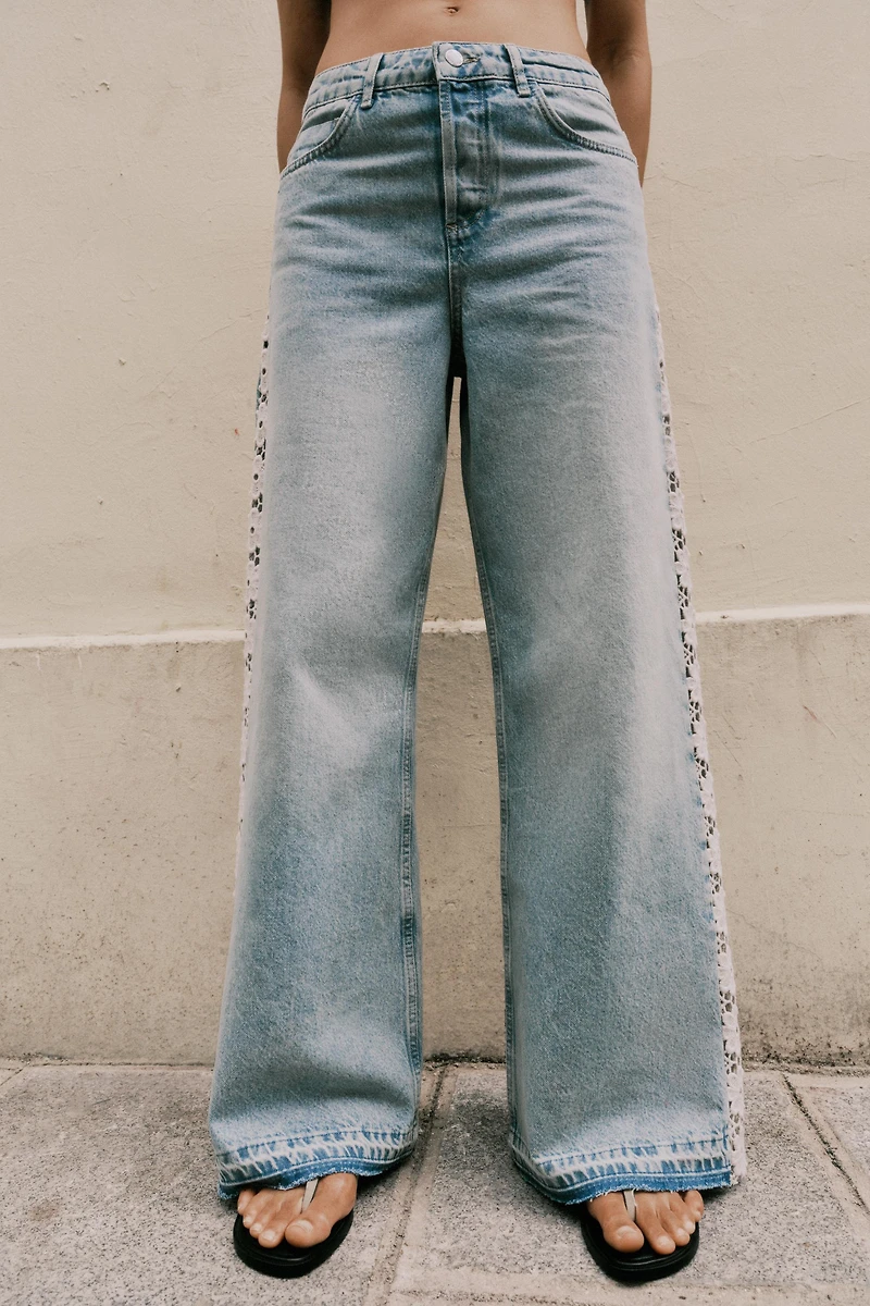 Z1975 HIGH WAIST WIDE LEG JEANS WITH CROCHET DETAIL