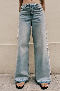 Z1975 HIGH WAIST WIDE LEG JEANS WITH CROCHET DETAIL