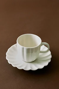 SCALLOPED PORCELAIN MUG AND SAUCER