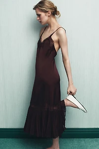 PLEATED LACE COMBINATION DRESS