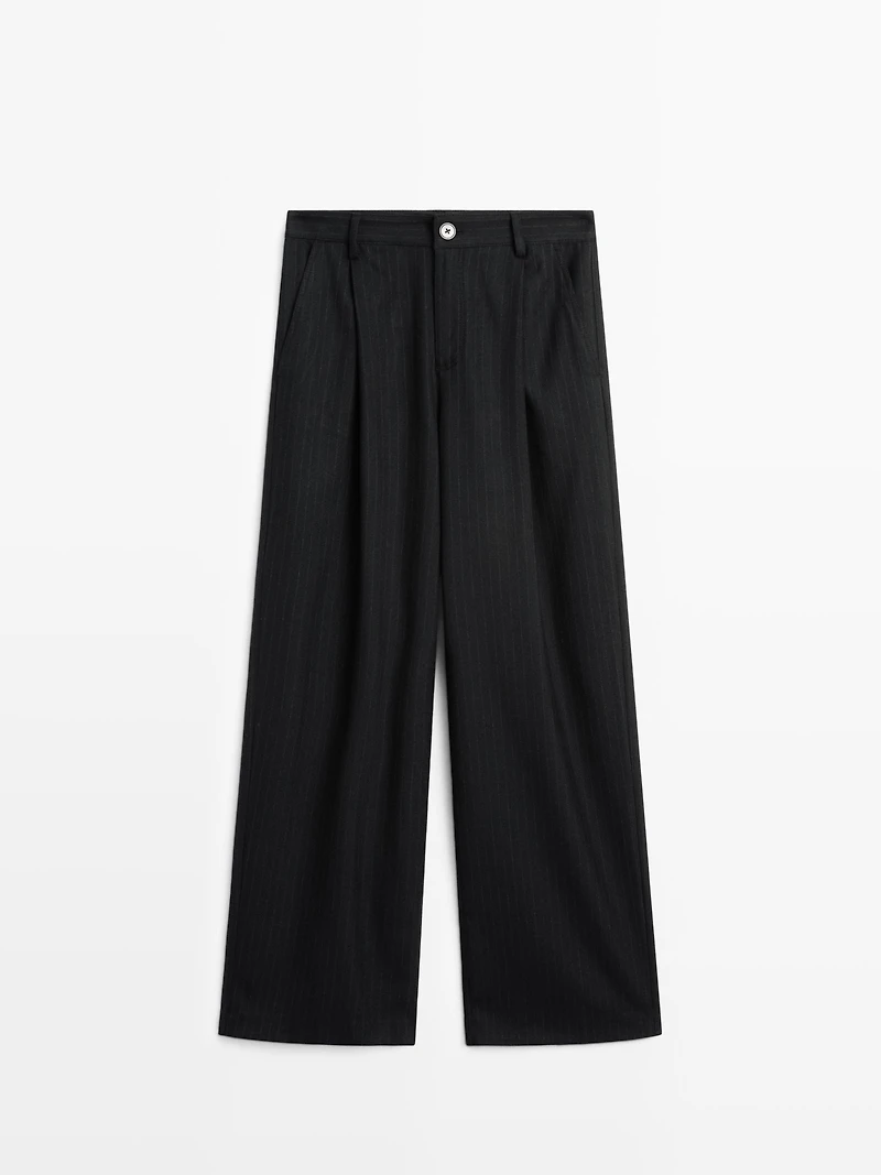Mid-rise wide-leg pinstripe trousers