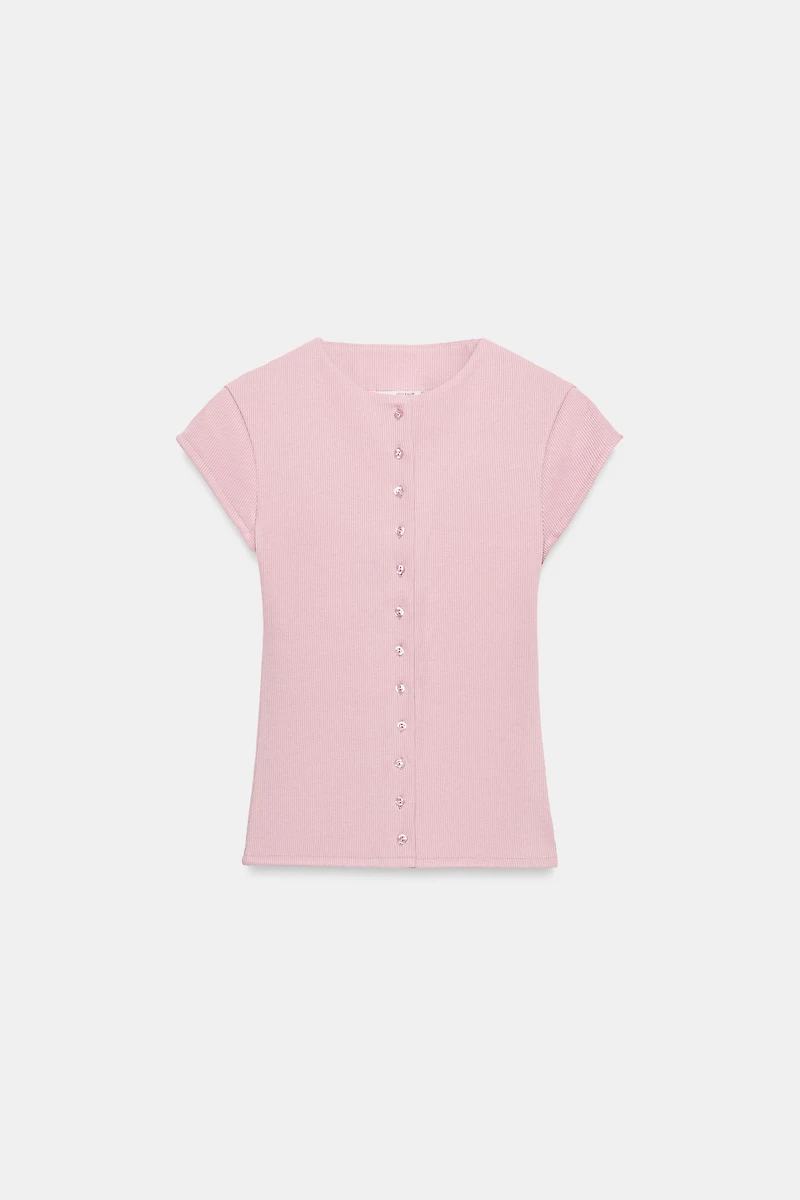 RIBBED BUTTON-UP T-SHIRT