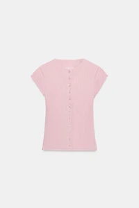 RIBBED BUTTON-UP T-SHIRT