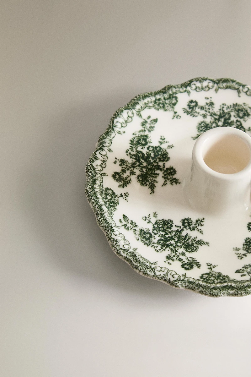FLORAL EARTHENWARE CANDLEHOLDER