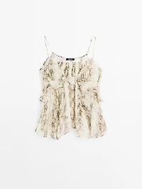 Ruffled snakeskin print top with gathered detail