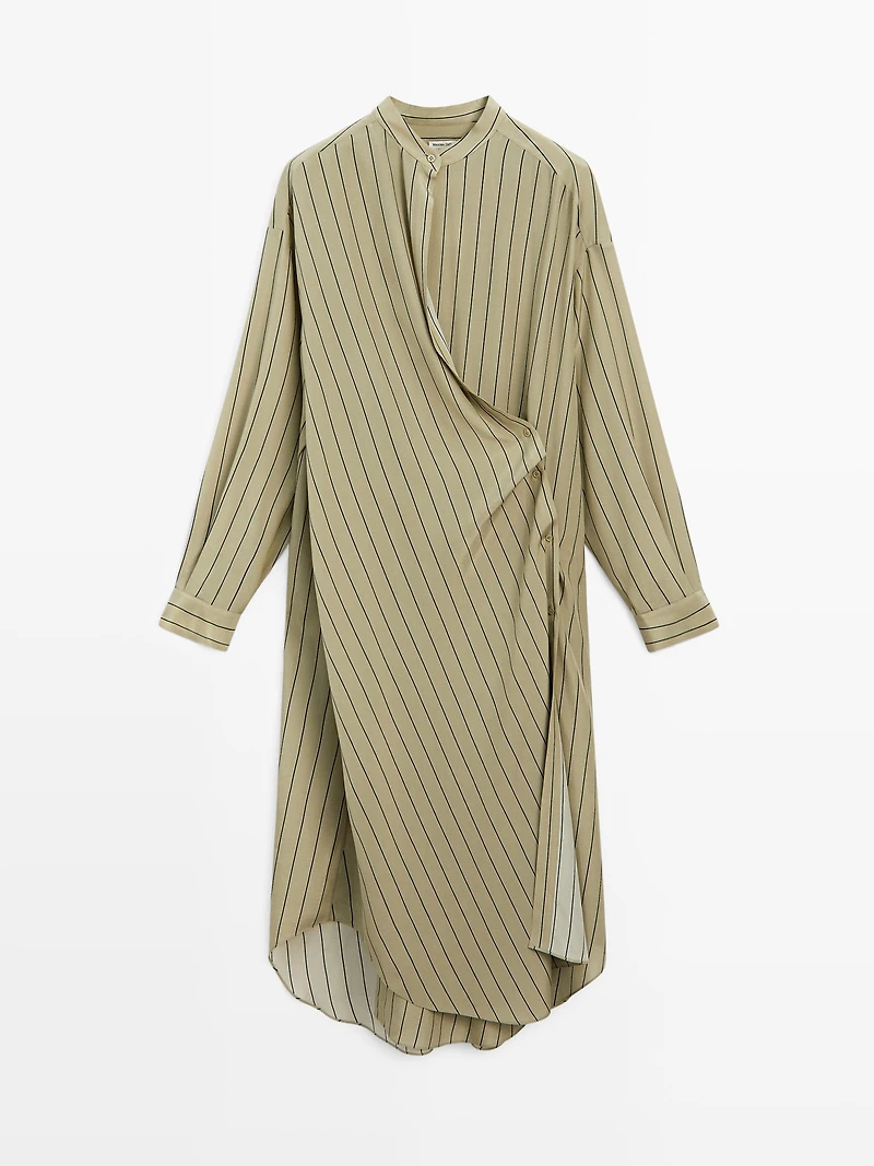 Robe fluide rayée coupe asymétrique 100 % soie - STUDIO