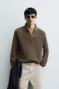 CABLE KNIT POLO SHIRT