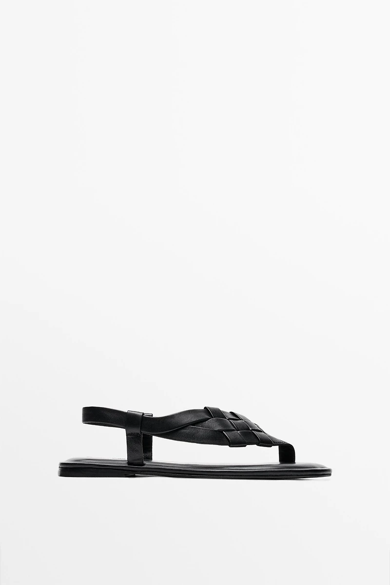 Flat woven leather sandals