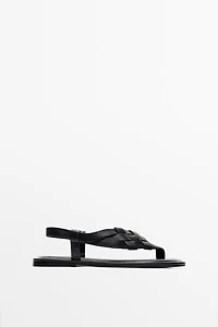 Flat woven leather sandals