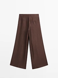 Wide-leg mid-rise crinkle trousers